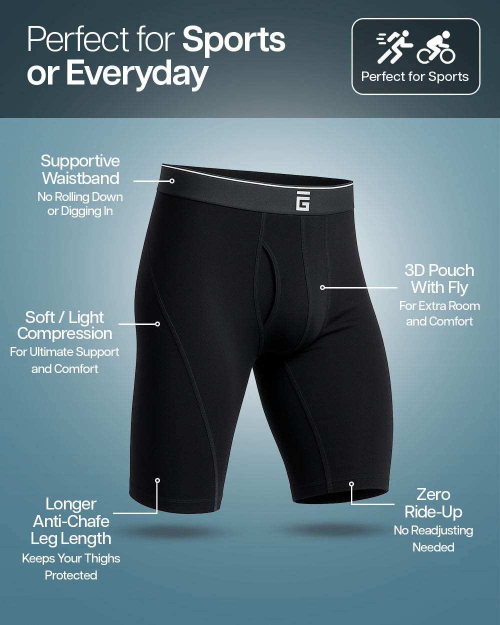 Bamboe Sport Boxer Brief Lang met Gulp (3-Pack)
