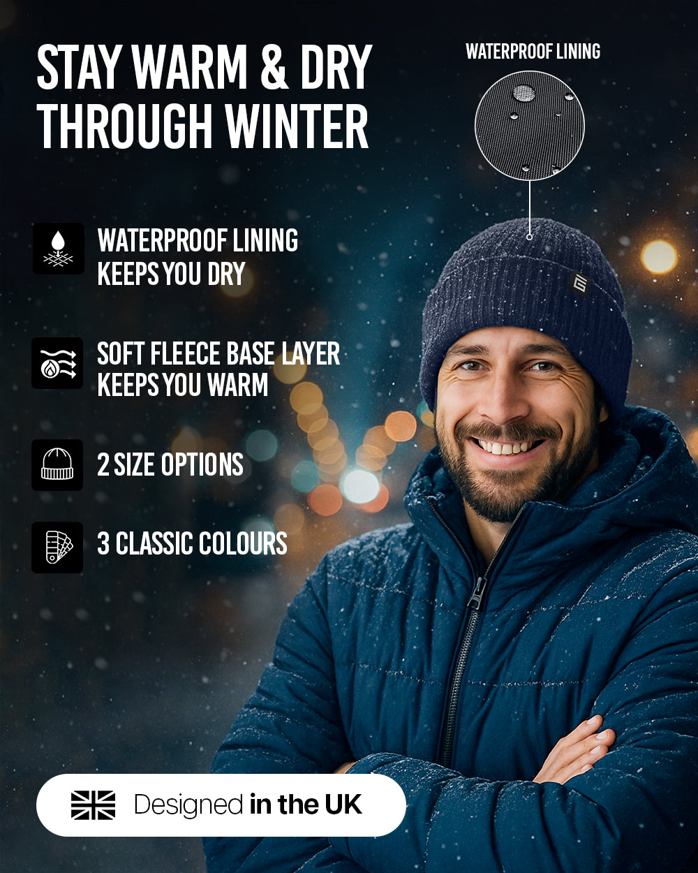 Waterproof Beanie Hat - Navy