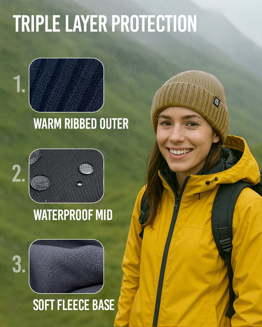 Waterproof Beanie Hat - Sand