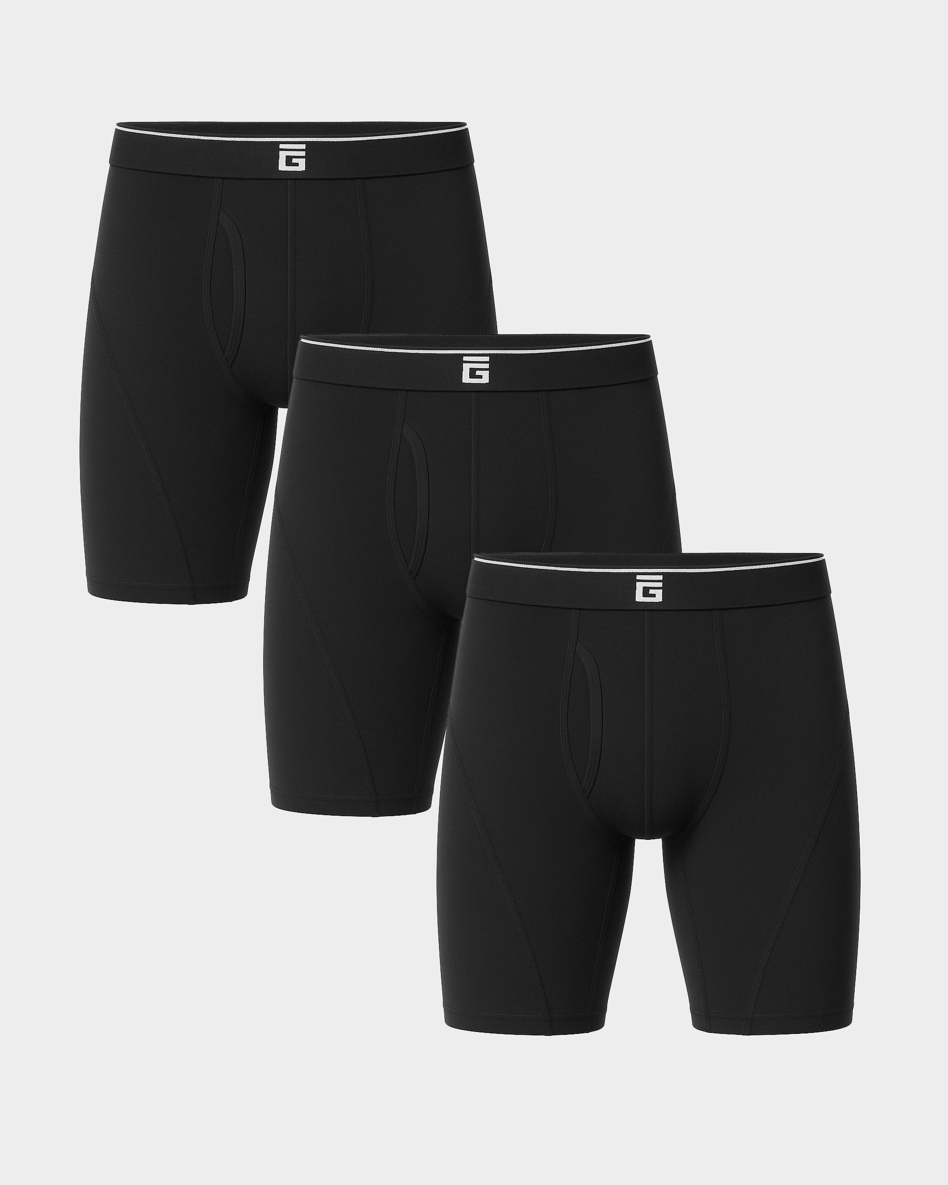 Long Bamboo Boxers With Fly - Black - 3 Pack